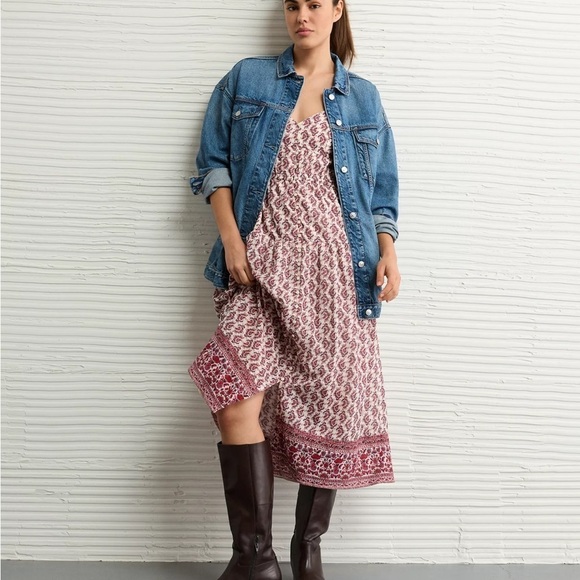 American Eagle Outfitters Dresses & Skirts - American Eagle Berry Red Purple Boho Button Down Side Tie MIDI Dress XS FLAW